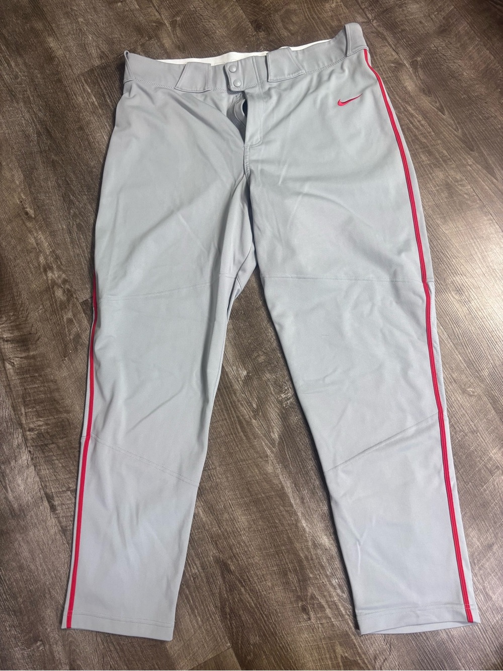 Nike Men’s Light Gray Baseball Pants with Red Trim
